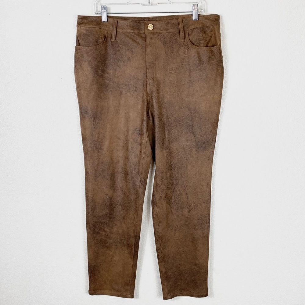 (14 petite) Chico’s Tan Faux Suede 5 Pocket Slim Leg Pants